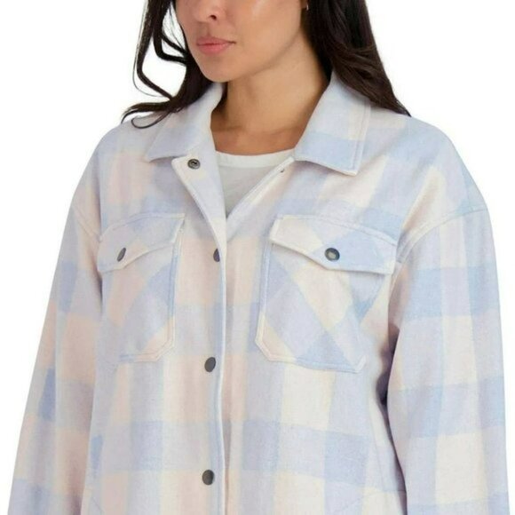NWT HFX Women's Relaxed Fit Front Snap Cozy Plaid Shirt Jacket - Picture 2 of 6